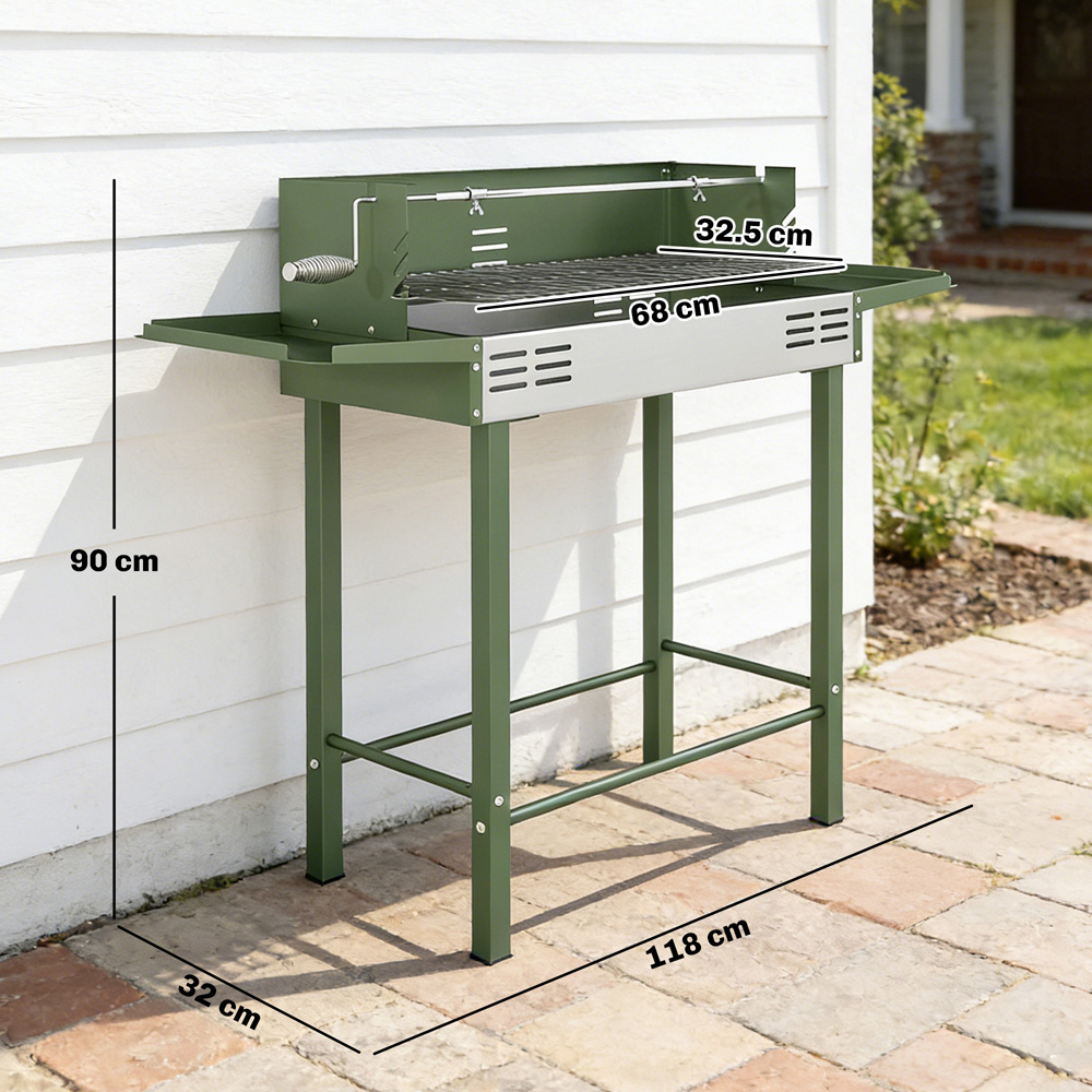 Outsunny Dark Green Charcoal Spit Roasting Machine with 3-Tier Grill Grate Image 9