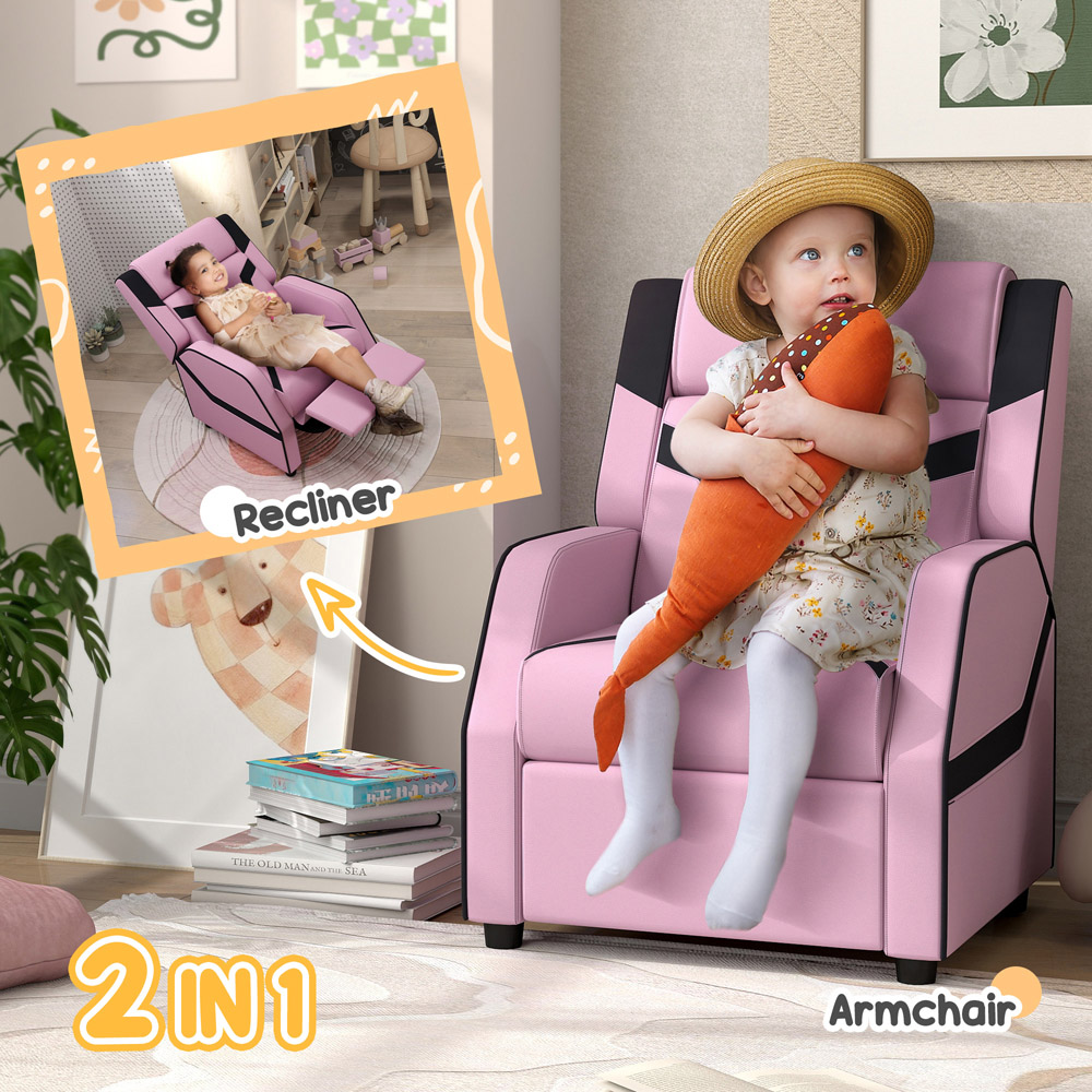 AIYAPLAY 2 in 1 Pink PU Leather Kids Recliner Image 5