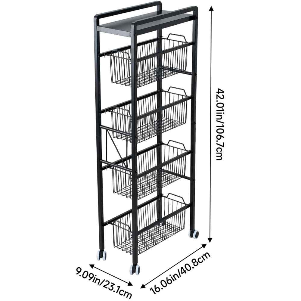 Living and Home 5-Tier Black Carbon Steel Pull-Out Storage Trolley Image 8