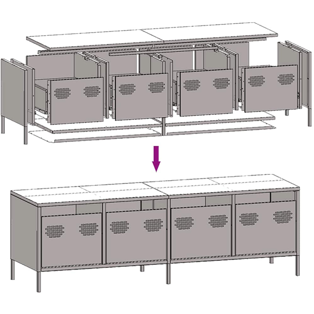 vidaXL 4 Drawer White Steel Industrial Style TV Cabinet Image 9
