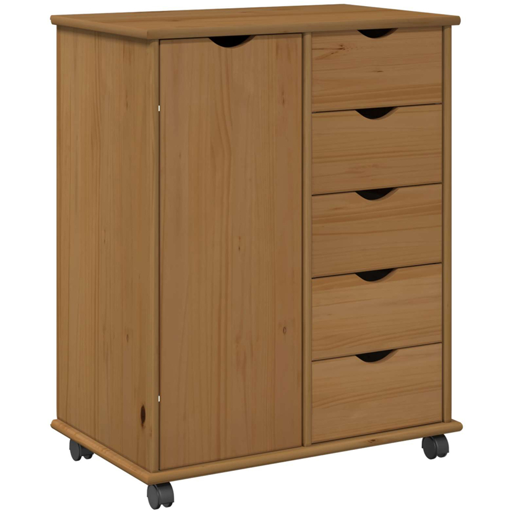 vidaXL Single Door 5 Drawer Honey Brown Rolling Storage Cabinet Image 2
