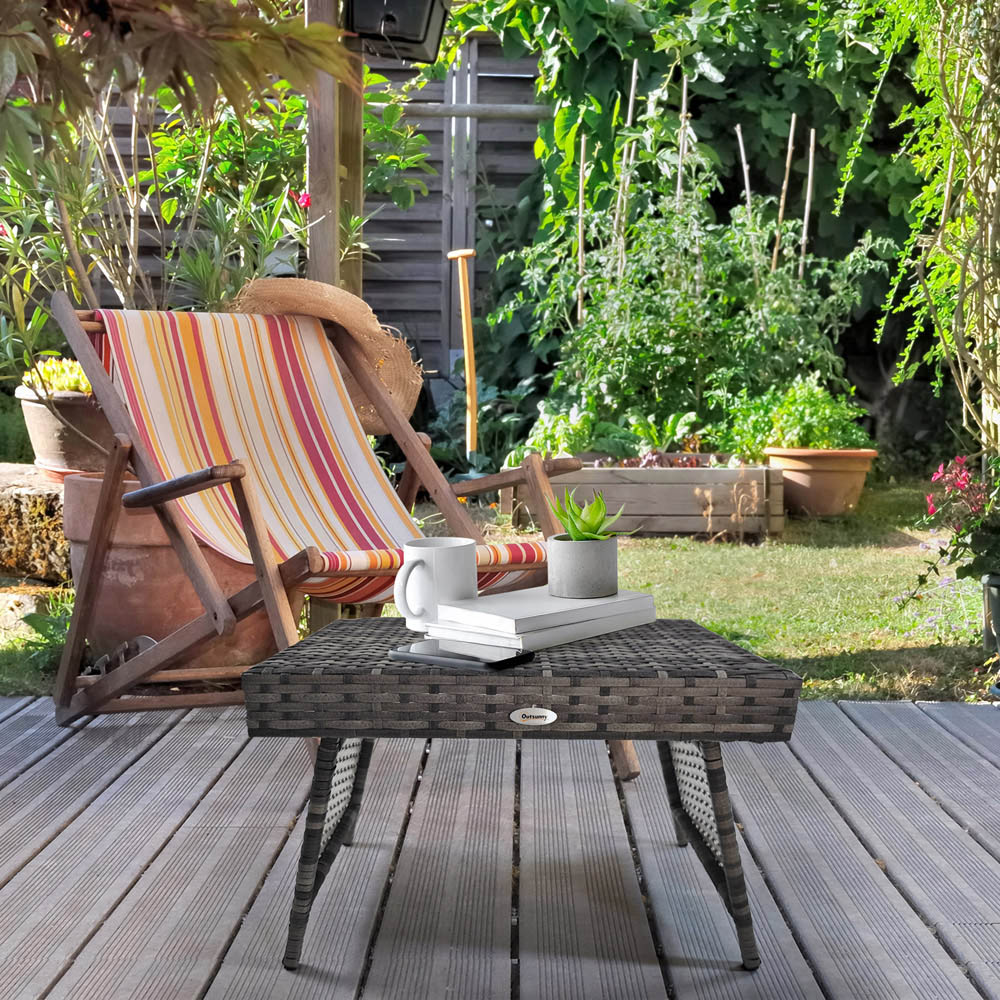 Outsunny Grey Rattan Foldable Square Metal Coffee Table Image 7