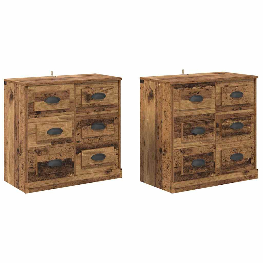 vidaXL 6 Drawer Old Wood Modern Sideboard Set of 2 Image 2