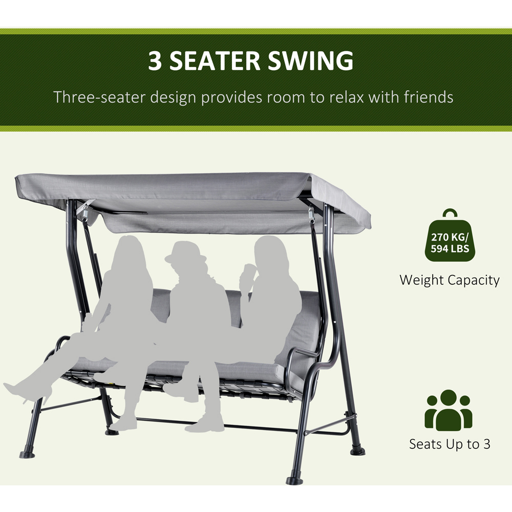 Outsunny 3 Seater Grey Outdoor Garden Swing Chair Image 6