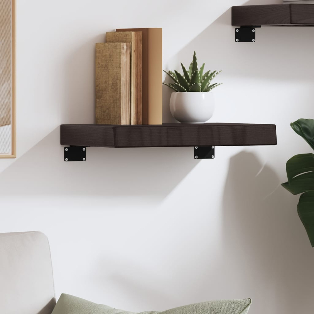 vidaXL 40 x 30 x 6cm Dark Brown Treated Solid Wood Oak Wall Shelf Image 2