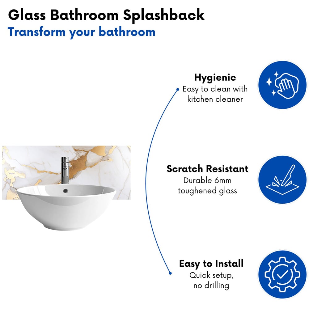 Warren Reed Designer White Marble With Gold Glass Bathroom Splashback 25 x 60cm Image 4