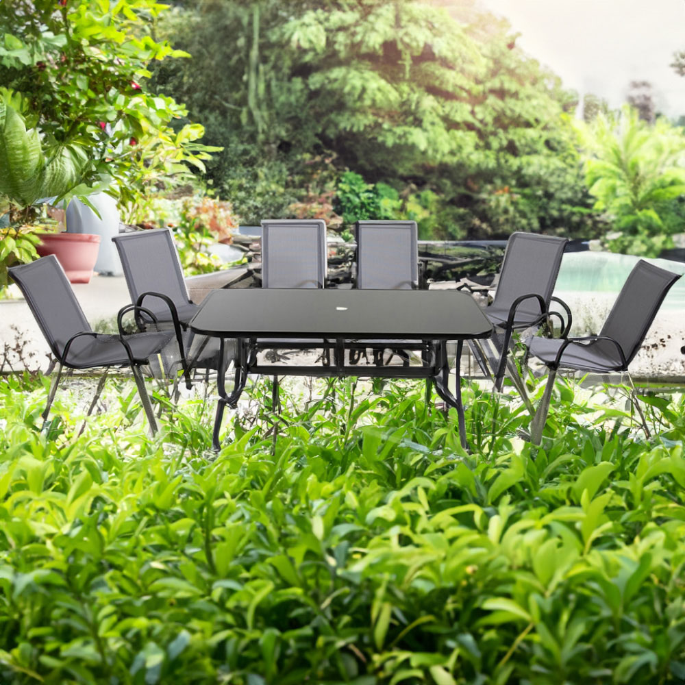 Outdoor Living Rufford 6 Seater Garden Dining Set Black and Grey Wilko