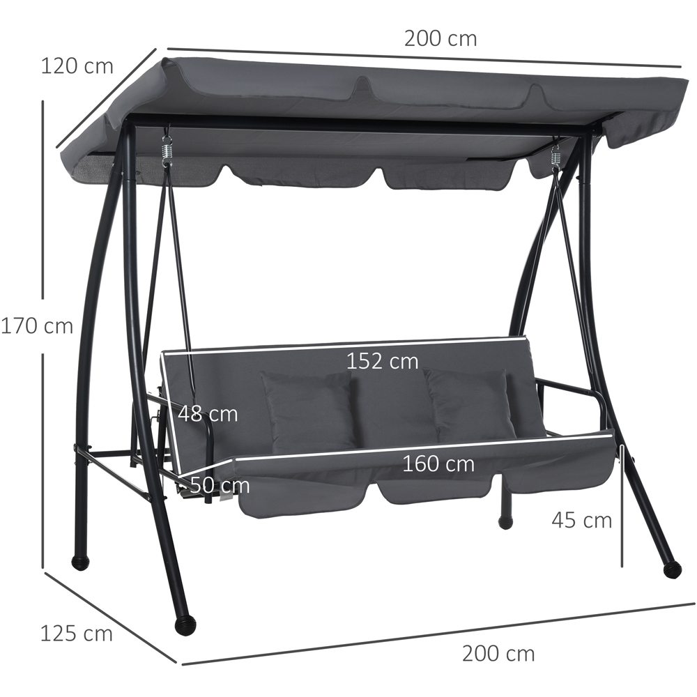 Outsunny 3 Seater 2 in 1 Dark Grey Convertible Swing Chair and Bed Image 7