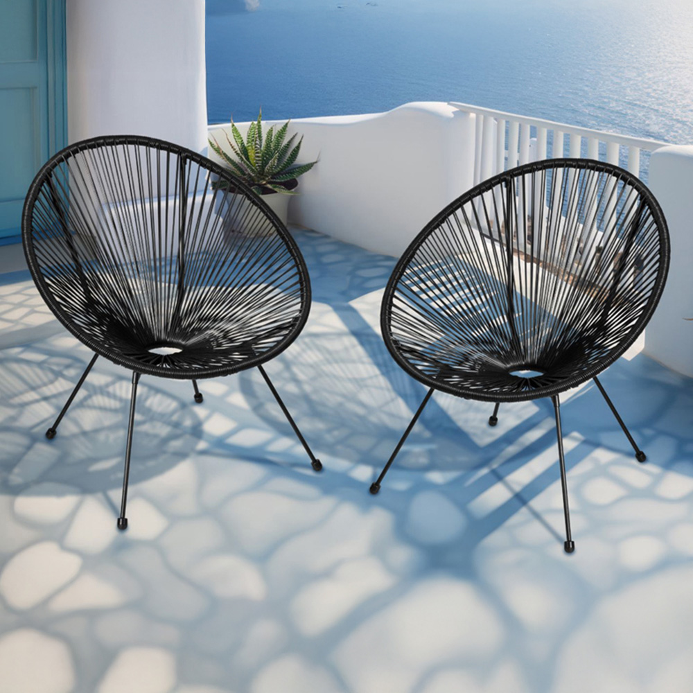 tectake Retro 2 Piece Black Garden Chair Set Image 1