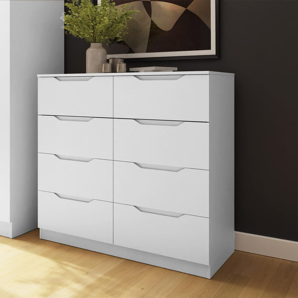 FWStyle Luno 8 Drawer White Modern Wide Chest of Drawers Image 6