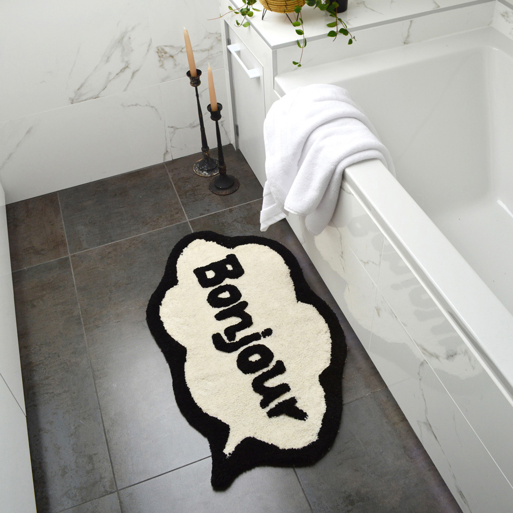 Mooky Mats Speech Bubble Bonjour Slogan Non Slip Bath Mat 50 x 80cm Image 2