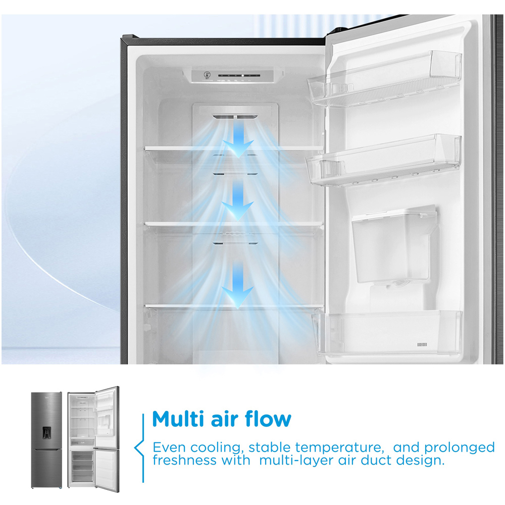 Midea MDRB424FGD46W Inox Total No Frost 308L Combi Fridge Freezer with Non-Plumbed Water Dispenser Image 6