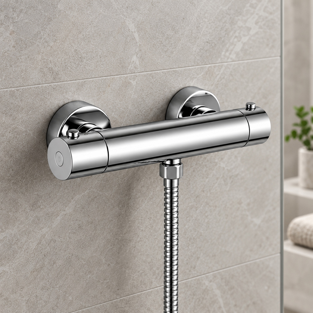 Go Bathrooms PureFlow Chrome Round Thermostatic Bar Shower Kit Image 4