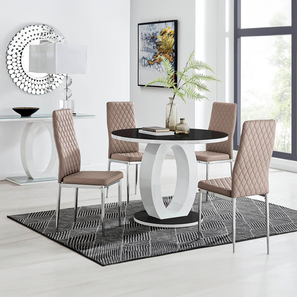 Modern round dining table discount set for 8
