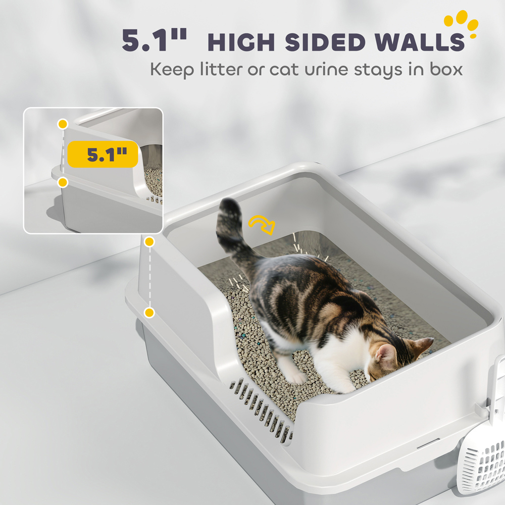 PawHut High Sided Stainless Steel Cat Litter Box with Scoop Image 5
