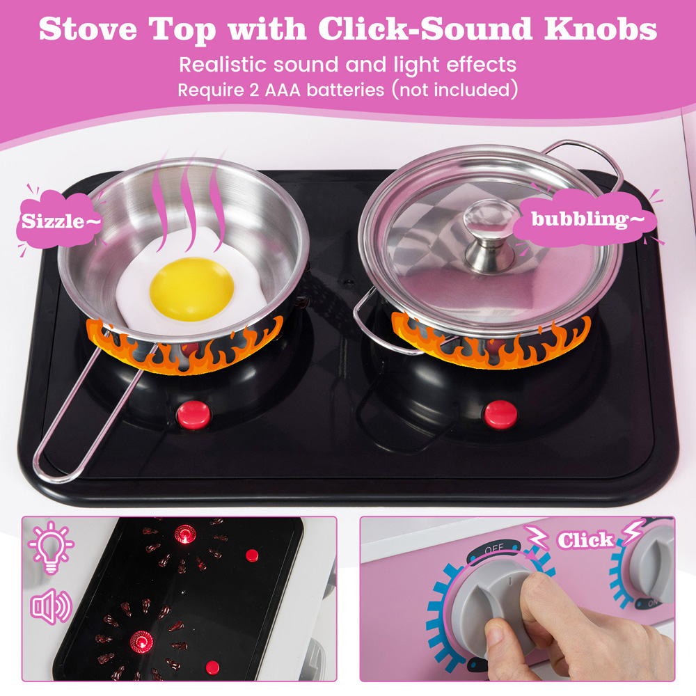 Costway Kids Pink Kitchen Play Set with Ice Maker and Cooking Stove Image 6