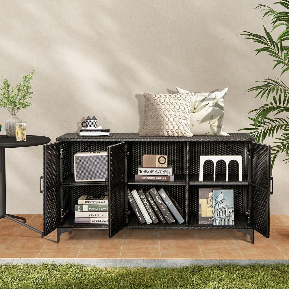 Costway Black Patio Wicker Storage Cabinet Deck Box with Removable Shelves 318L Image 4