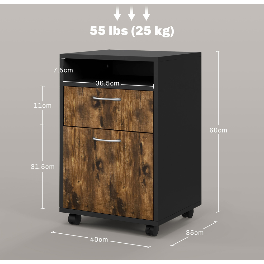 HOMCOM Single Door Single Drawer Rustic Brown Filing Cabinet Image 9