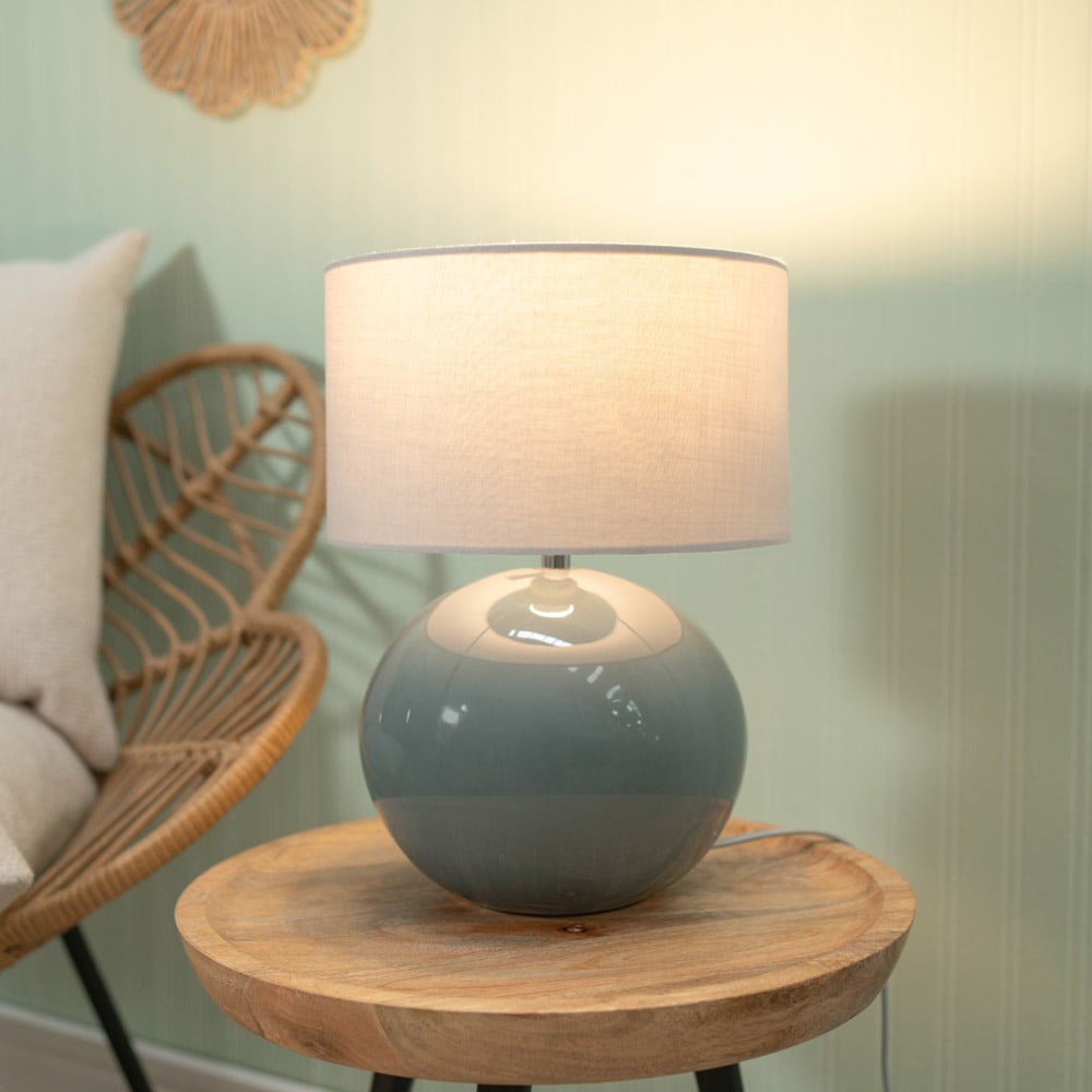 ValueLights Bosco Eucalyptus Teal White Fabric Shade Ceramic LED Table Lamp Image 2