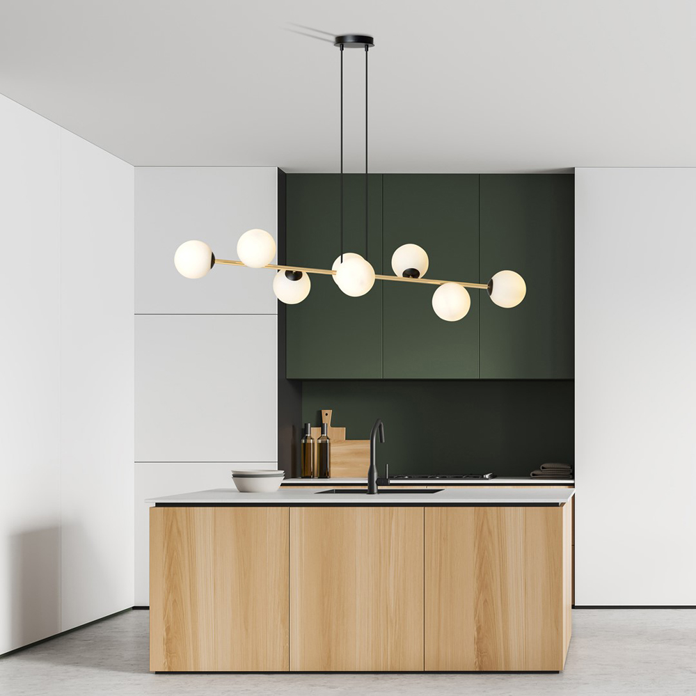 Emibig Gravity 8 Light White Shade Black and Gold E14 Ceiling Pendant Light Image 4