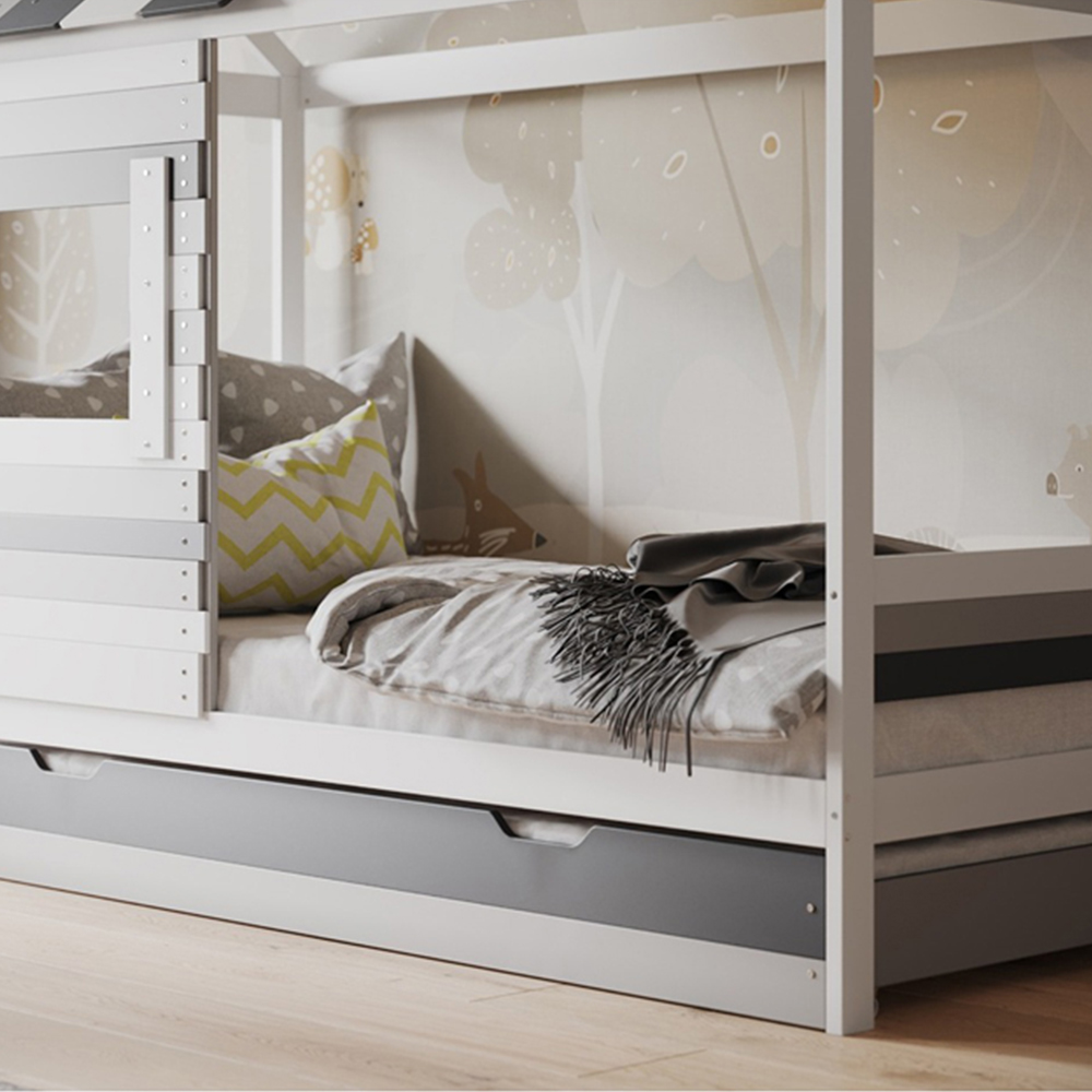 Flair Woodland Single White and Grey House Bed with Trundle Image 6