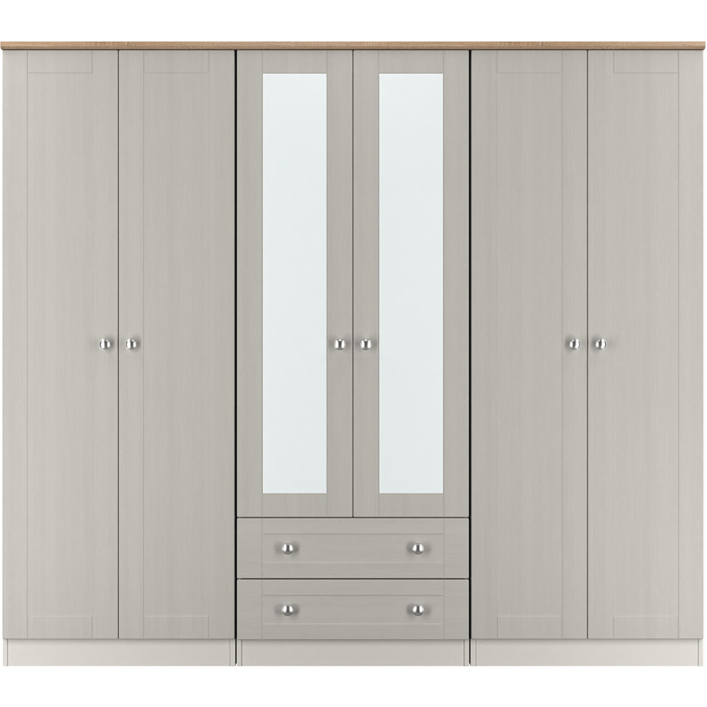 Crowndale Sussex 6 Door 2 Drawer Grey Ash and Bardolino Oak Tall Mirror Wardrobe Ready Assembled Image 2