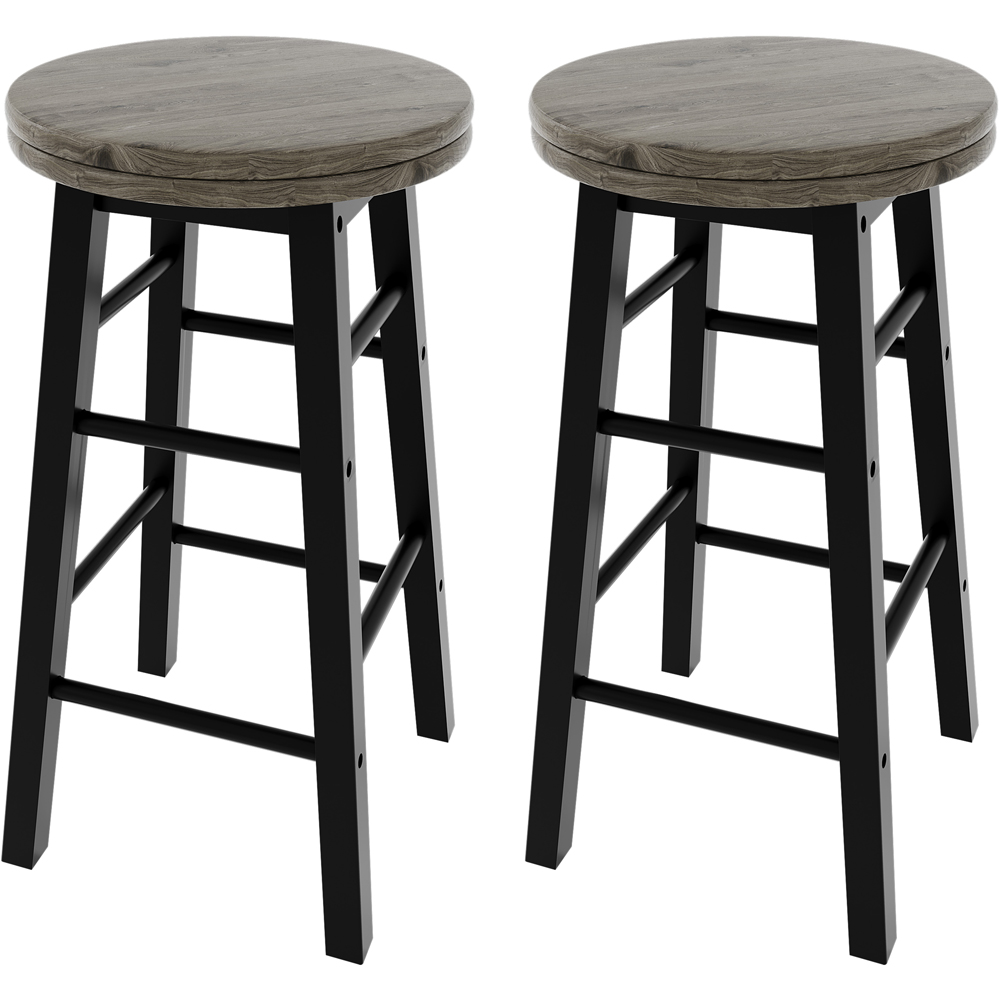 CHEF VIDA Set of 2 Black Wooden Revolving Bar Stools Image 2