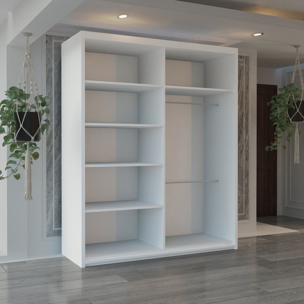 M N Furniture Osaka 2 Door White Mirrored Panel Sliding Wardrobe 150cm Image 3
