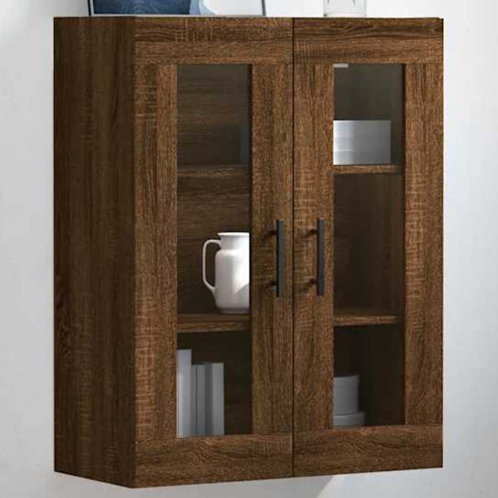 vidaXL 2 Glass Door Brown Oak Wall Mounted Cabinet Image 1