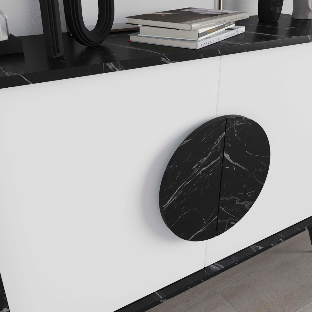 Decortie Gora 2 Door Black Marble Effect and White Console Sideboard Image 3