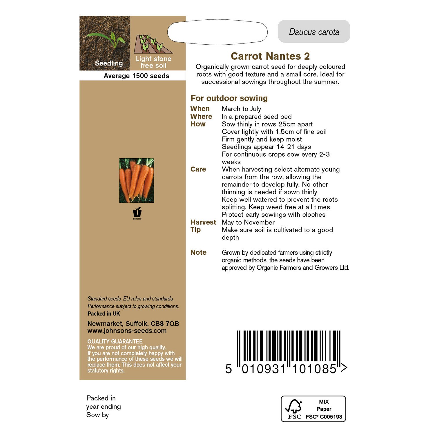 Johnsons Pack of Organic Nantes Carrots Image 2