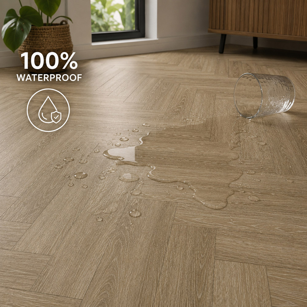 Britwall Natural Oak Herringbone Wood-Embossed SPC Vinyl Flooring 625 x 125mm 20 Pack Image 5