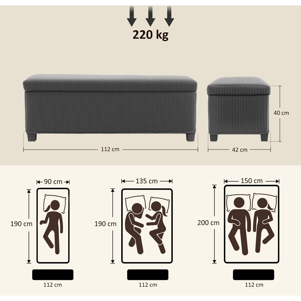 HOMCOM Grey Ottoman Storage Chest and Bench with Lid Image 9