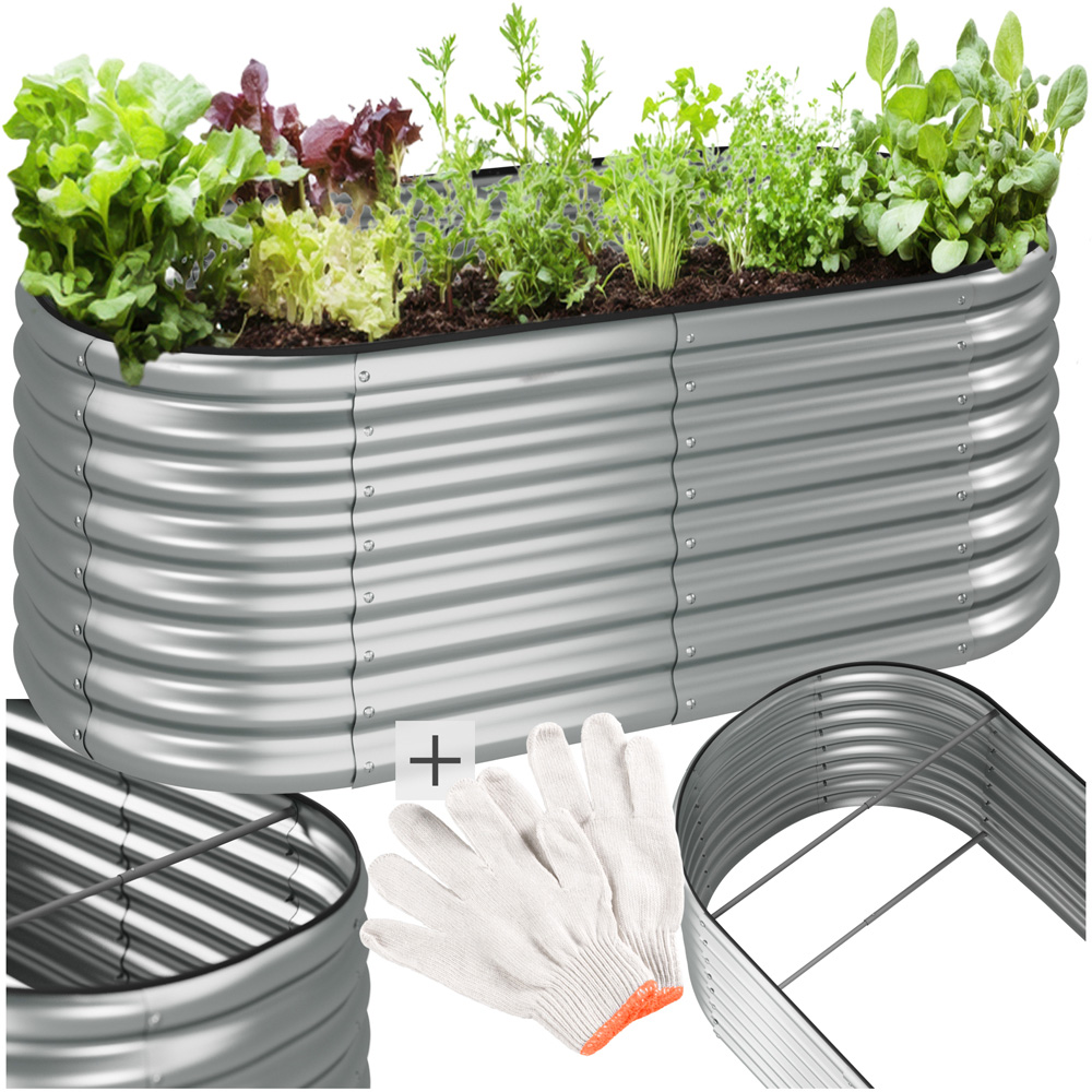 tectake Flora 160 x 80cm Silver Galvanised Steel Raised Garden Bed Image 2
