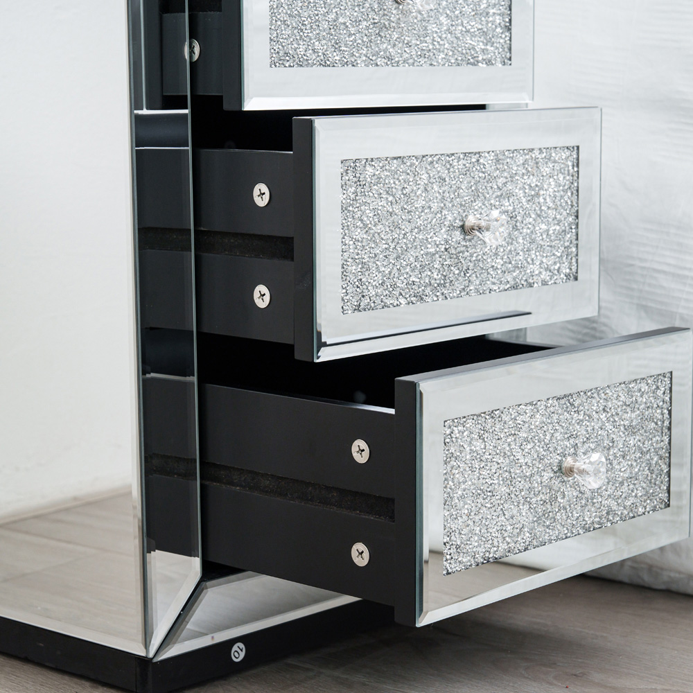 Comfy Living 3 Drawer Diamond Mirrored Crystal Bedside Table Image 2