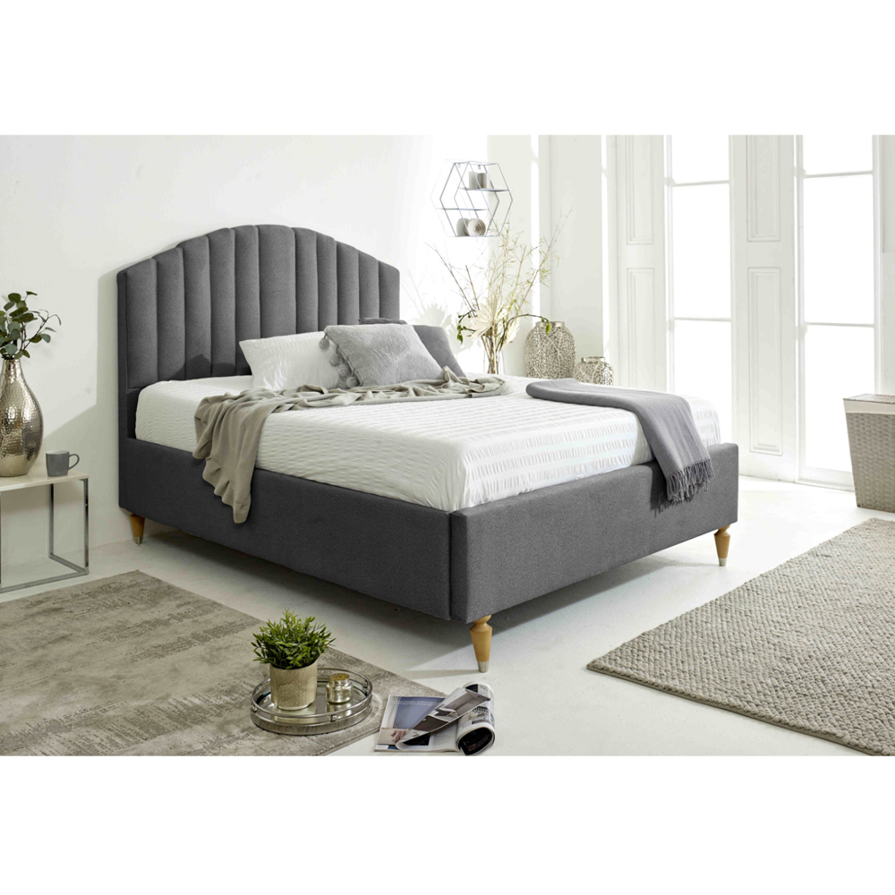 Eleganza Henrik Single Steel Arlington Fabric Bed Frame with Curved Headboard Image 8
