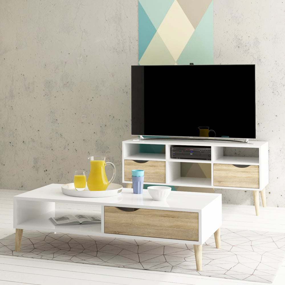 Florence 2 Drawer White and Oak Wide TV Unit Image 7