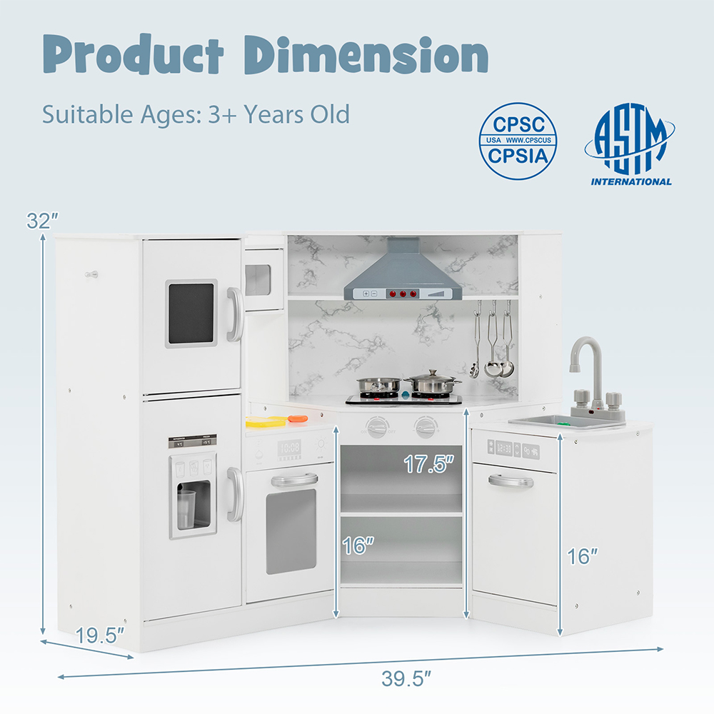 Costway White Kids Corner Kitchen Playset Image 9