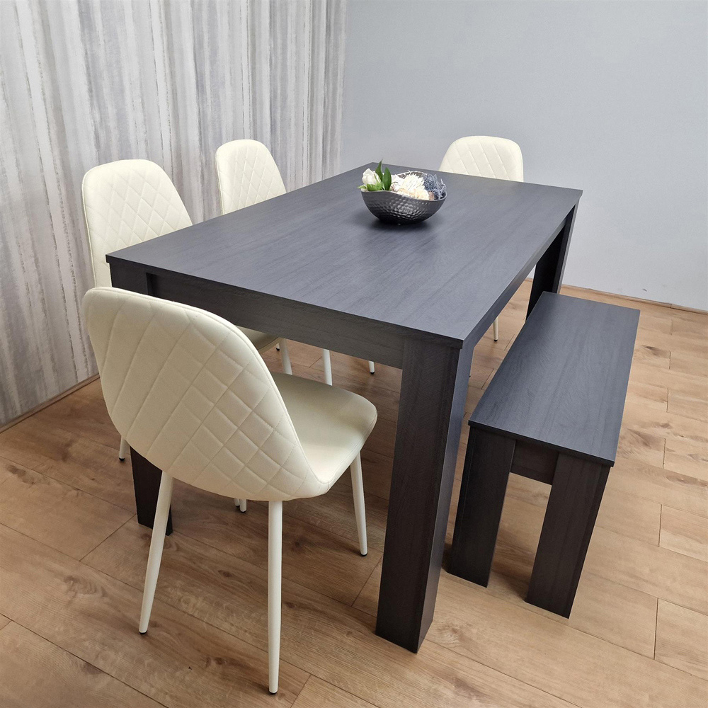 Portland Leather and Wood 6 Seater Dining Set Cream and Dark Grey Image 3