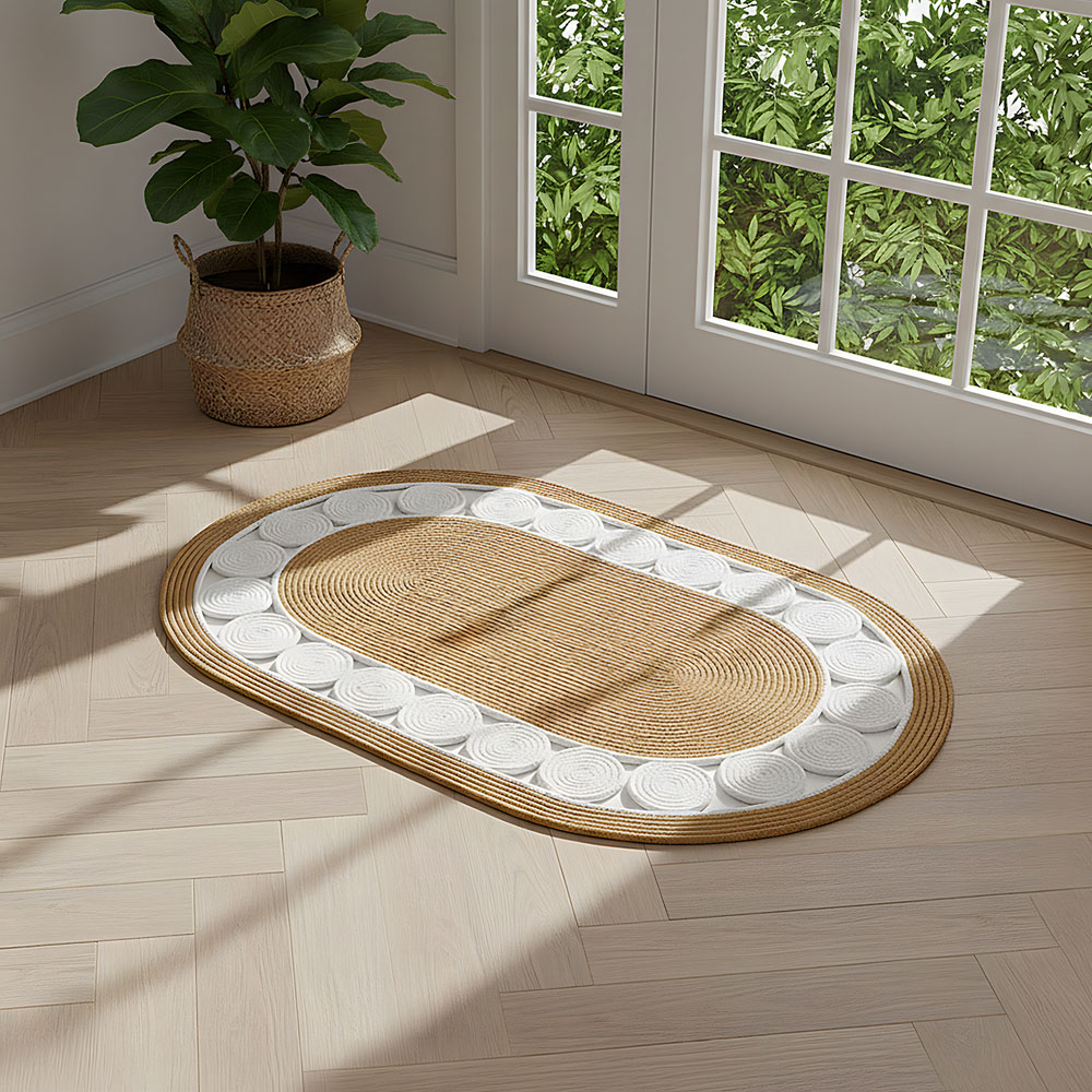 Living and Home Brown and White Braided Oval Rug 100 x 60cm Image 2