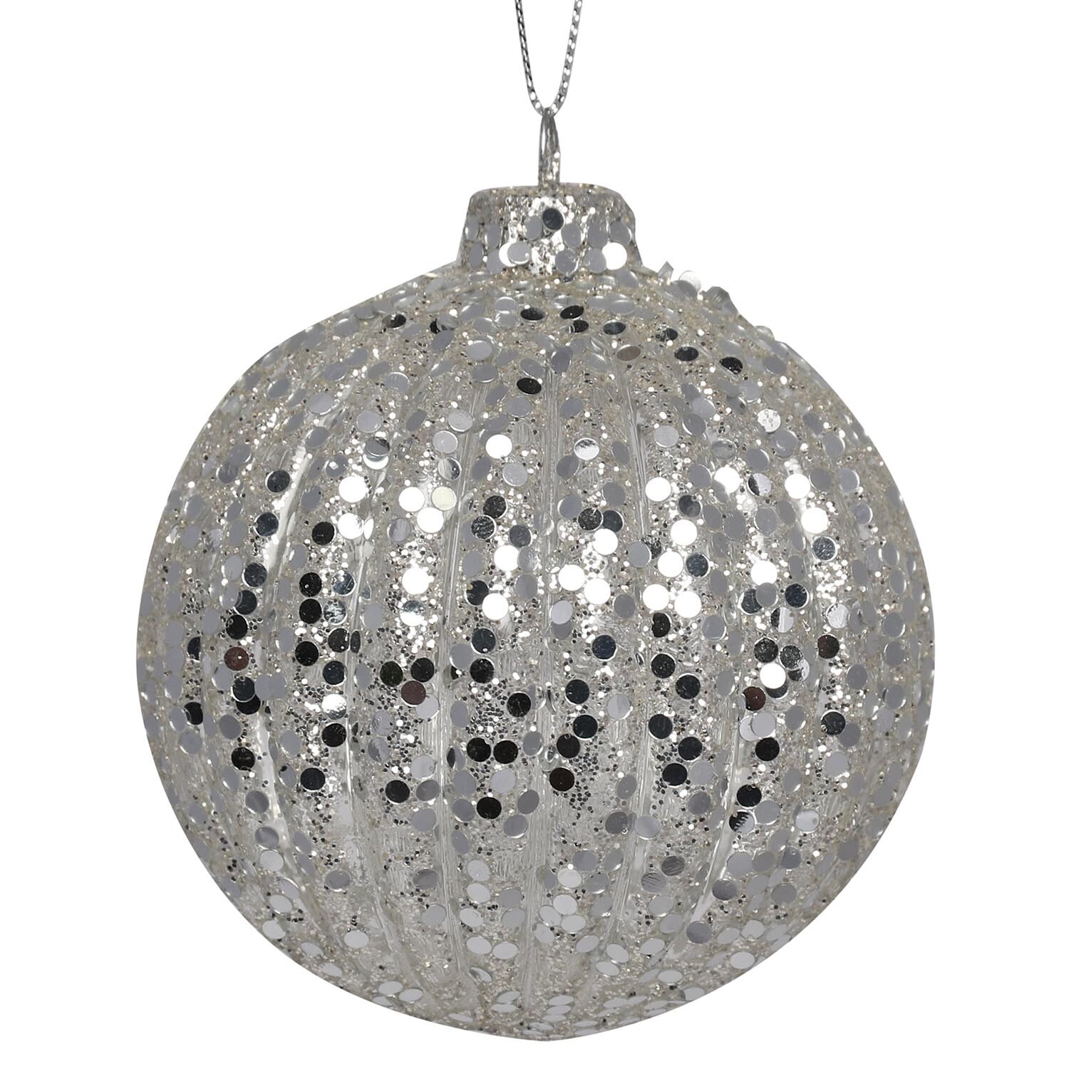 Midnight Fantasy Silver Sequin Bauble Single Ornament Image 2