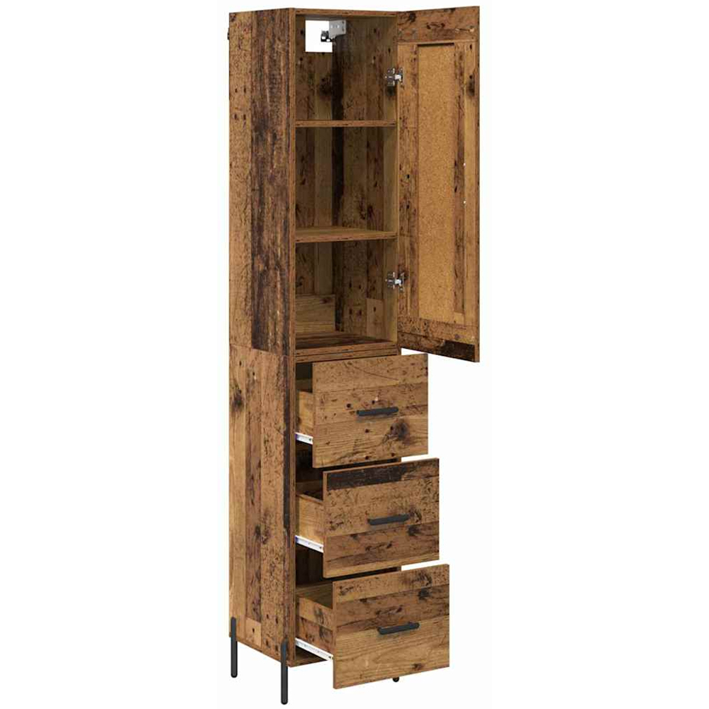 vidaXL Single Door 3 Drawer Old Wood Sideboard with Black Handles Image 5