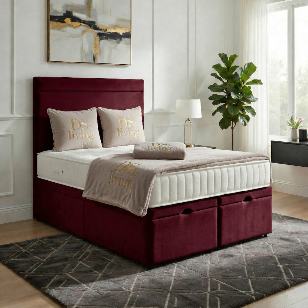 DS Living Majesty King Size Maroon Plush Velvet Ottoman Bed Image 6