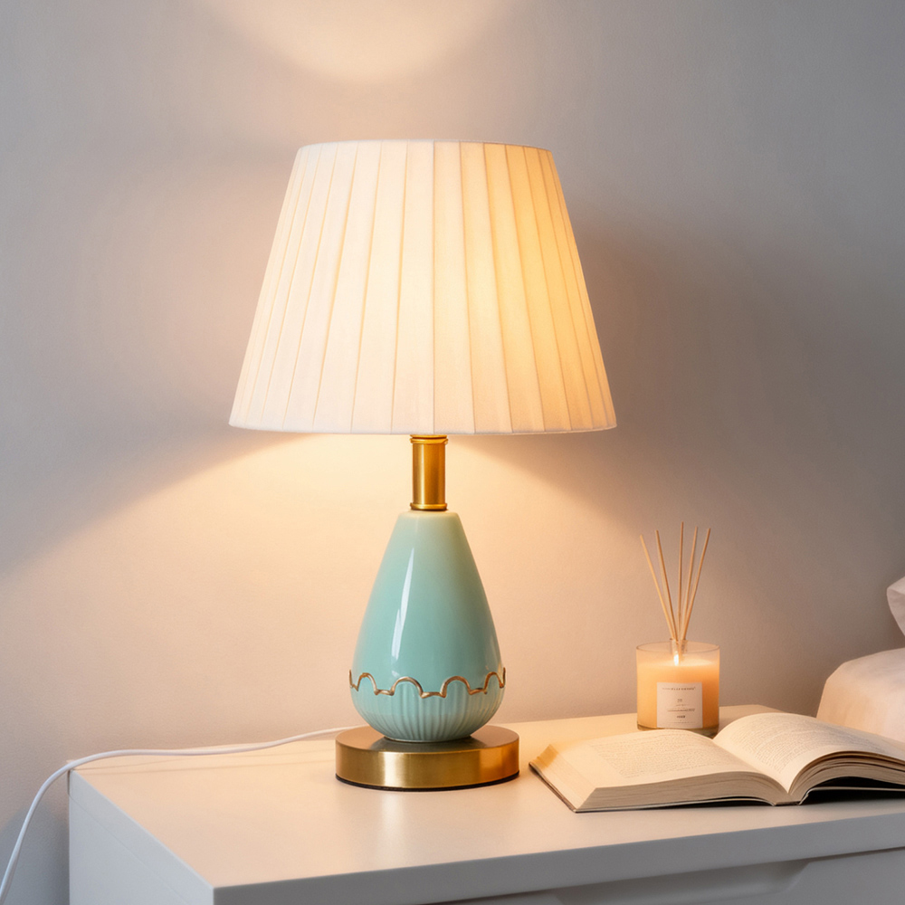 Living and Home Fabric Shade Antique Ceramic and Iron E27 Table Lamp Image 7