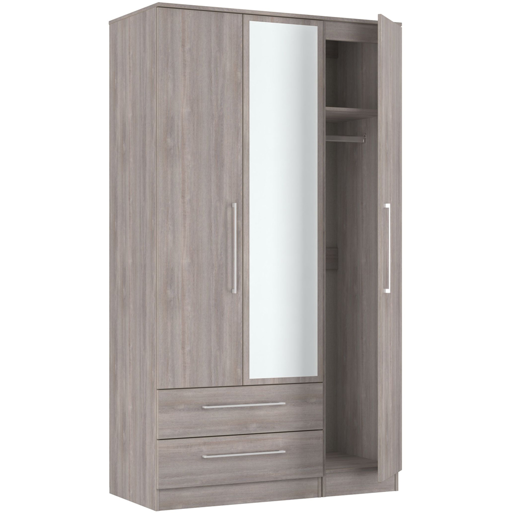 Crowndale Worcester 3 Door 2 Drawer Grey Oak Tall Mirror Wardrobe Ready Assembled Image 5