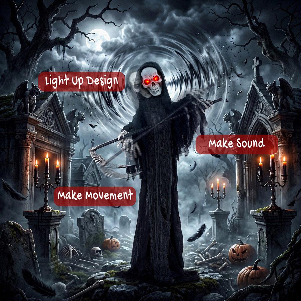 HOMCOM Light Up Life-Size Animated Grim Reaper Halloween Decoration 6ft Image 6