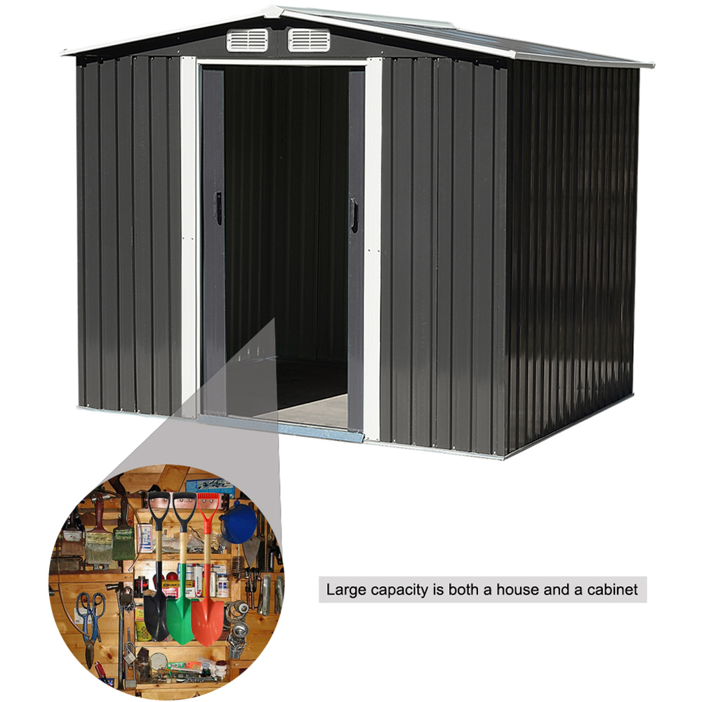 Living and Home 8.1 x 8.1ft Black Dual Sloped Roof Ventilated Metal Tool Storage Shed Image 7