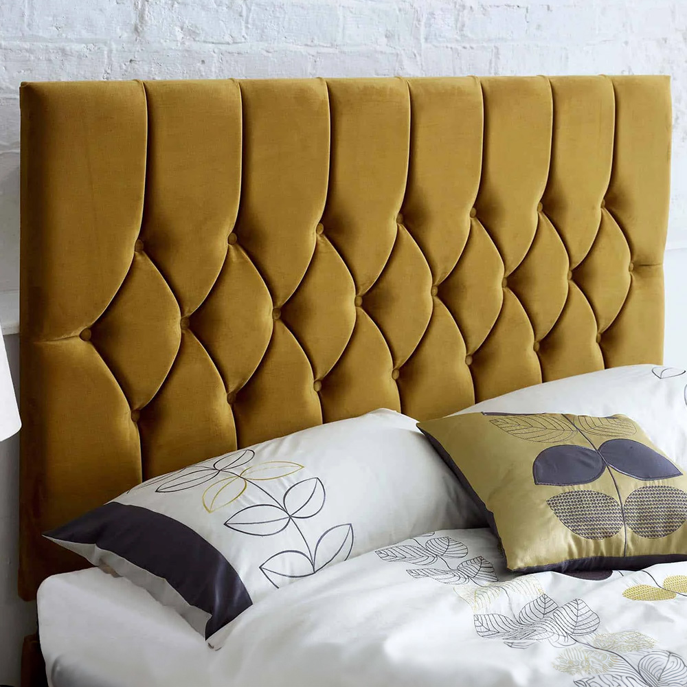 Aspire Furniture Catherine Lansfield Boutique Double Ochre Brushed Velvet Headboard Image 1