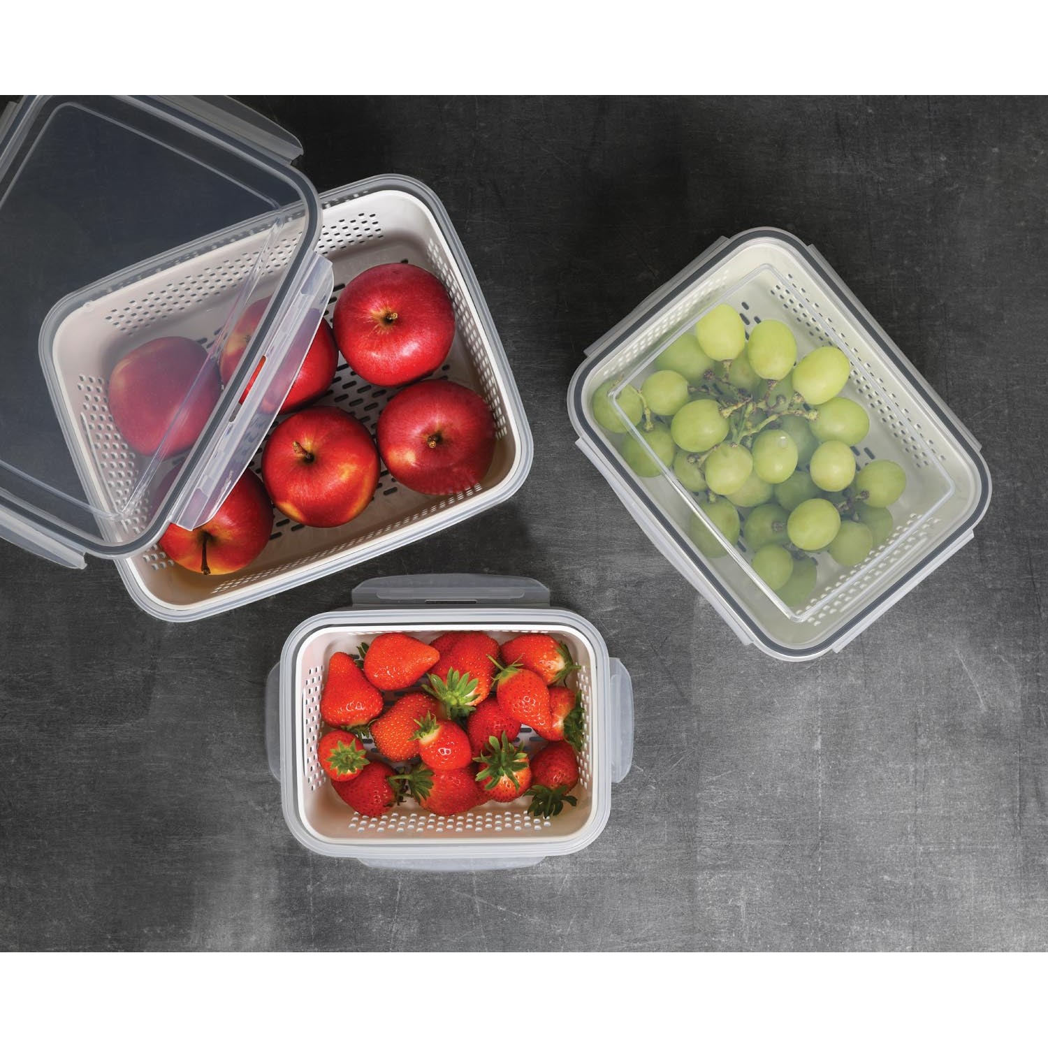 Pack of 3 Draining Food Storage Boxes - White Image 3