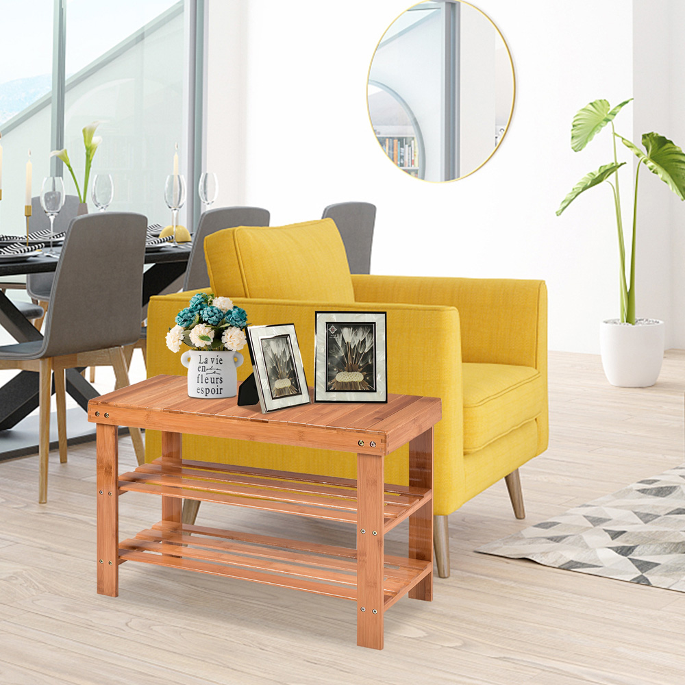 Costway Natural Bamboo Shoe Bench Image 4